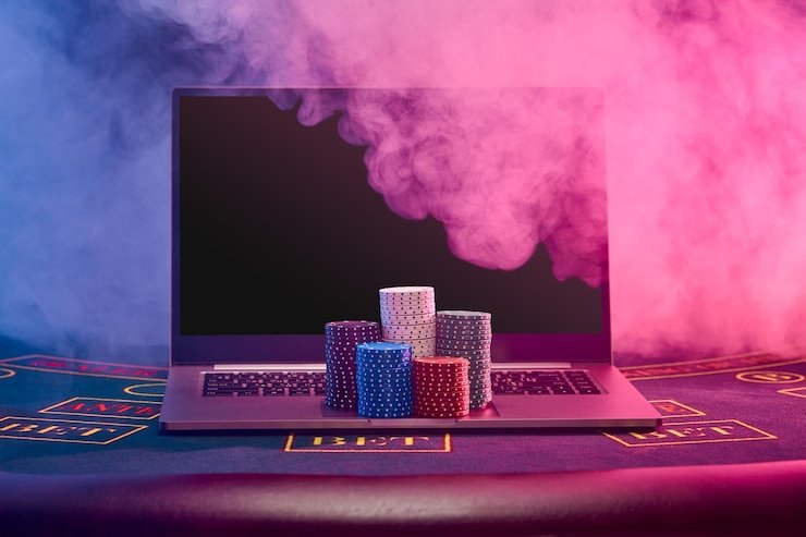 Pesta hiburan casino virtual dengan meja permainan dan grafik warna-warni